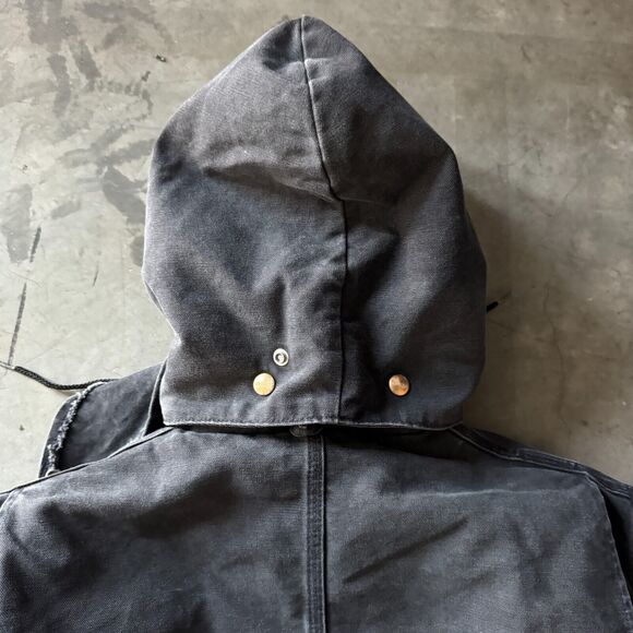 Vintage Carhartt Quilted Lined Jacket Black Removable Hood Parka Rain Size Large - Picture 7 of 7
